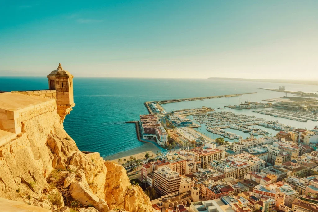 Alicante’s harbour, the city and the Mediterranean Sea